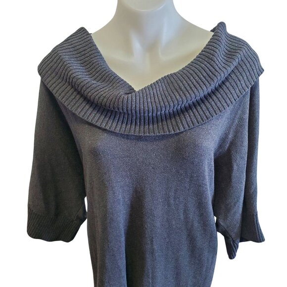 Halogen Womens Dark Gray Cowl Neck Tunic Sweater Large 3/4 Sleeve Wool Blend - Picture 2 of 9